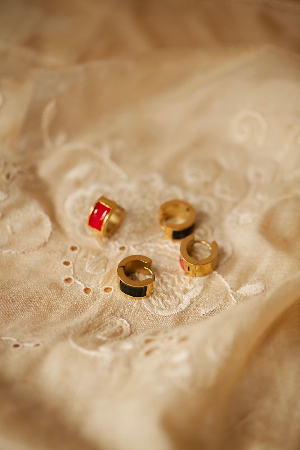 Oorbellen Coco zwart en rood - RVS